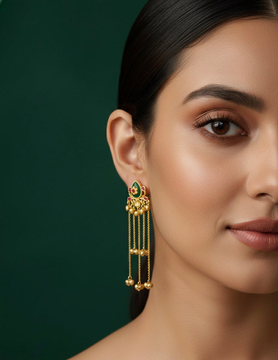 Women Gold Plated Meenakari Long Earing