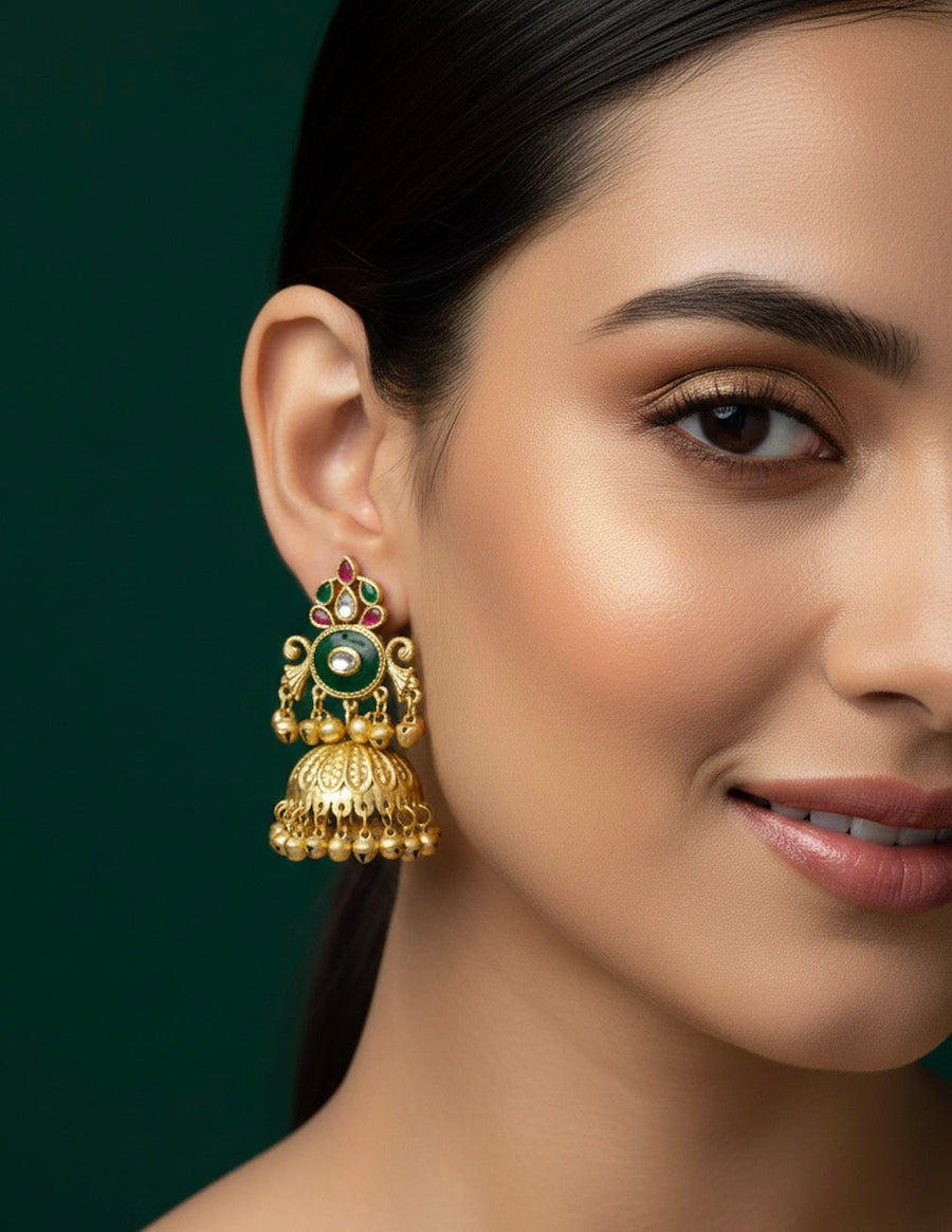 Women Gold Plated Meenakari Jhumkas