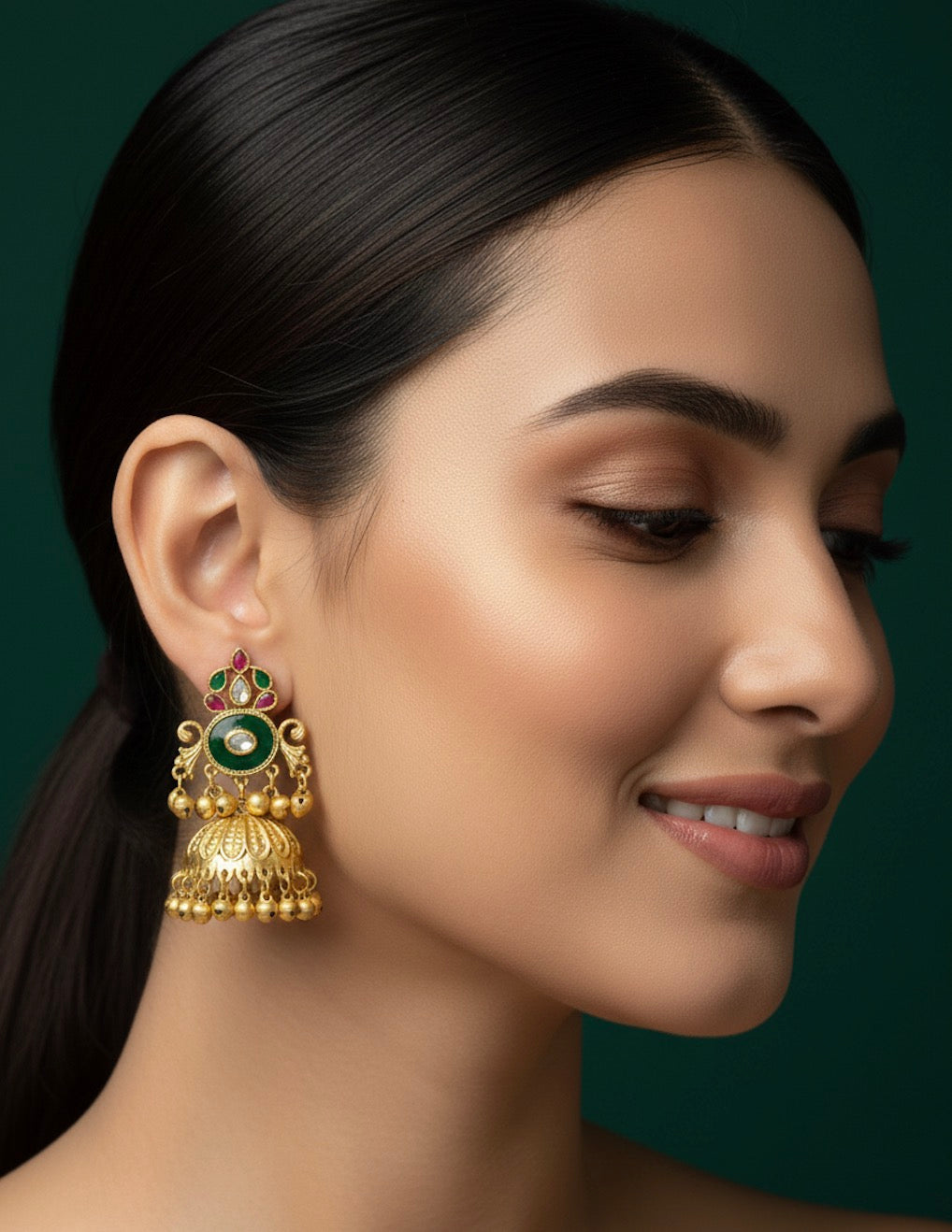 Women Gold Plated Meenakari Jhumkas