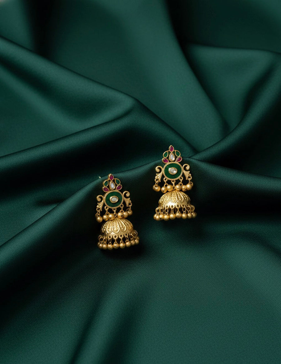 Women Gold Plated Meenakari Jhumkas