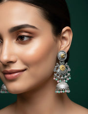 Women Oxidised Peacock Jhumka Studded with Stones