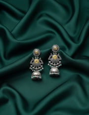 Women Oxidised Peacock Jhumka Studded with Stones