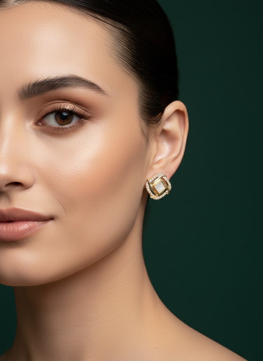 Beads & Stone Square Shaped Studs