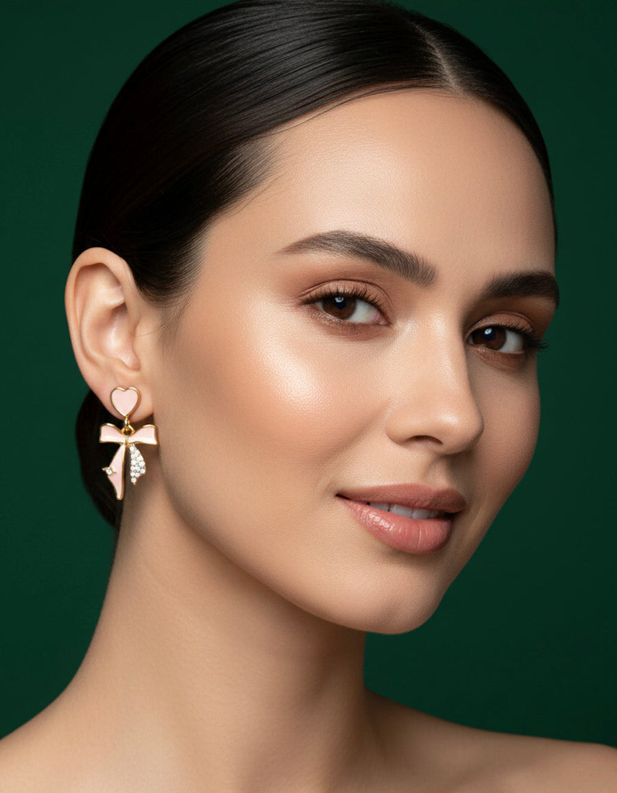 Beautiful Gold Plated Heart with bow Earrings