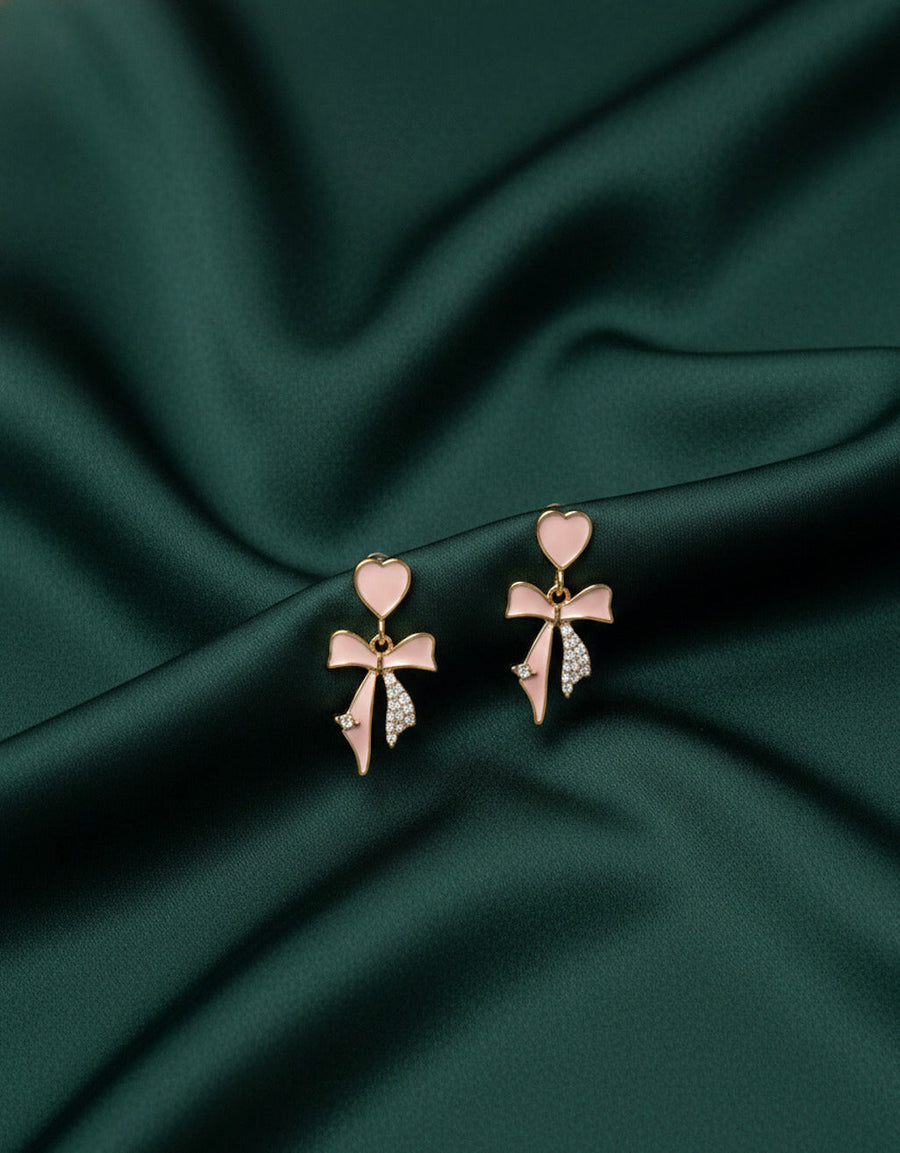 Beautiful Gold Plated Heart with bow Earrings