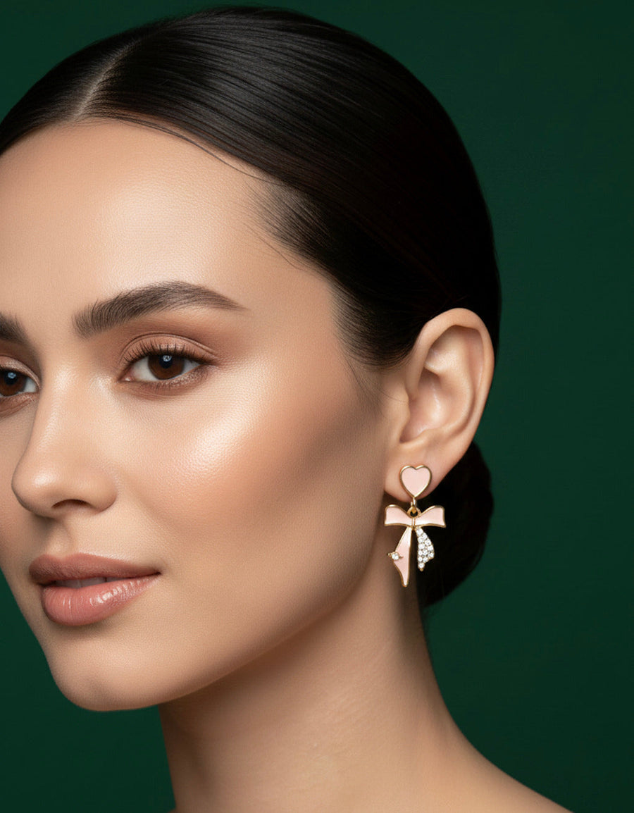 Beautiful Gold Plated Heart with bow Earrings