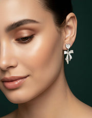 Beautiful Silver Plated Heart with bow Earrings