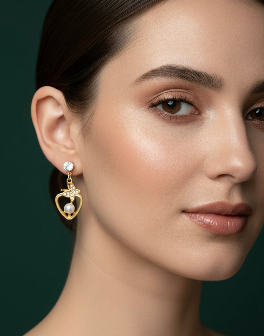 Fancy Diamond & Pearls Drop Earrings