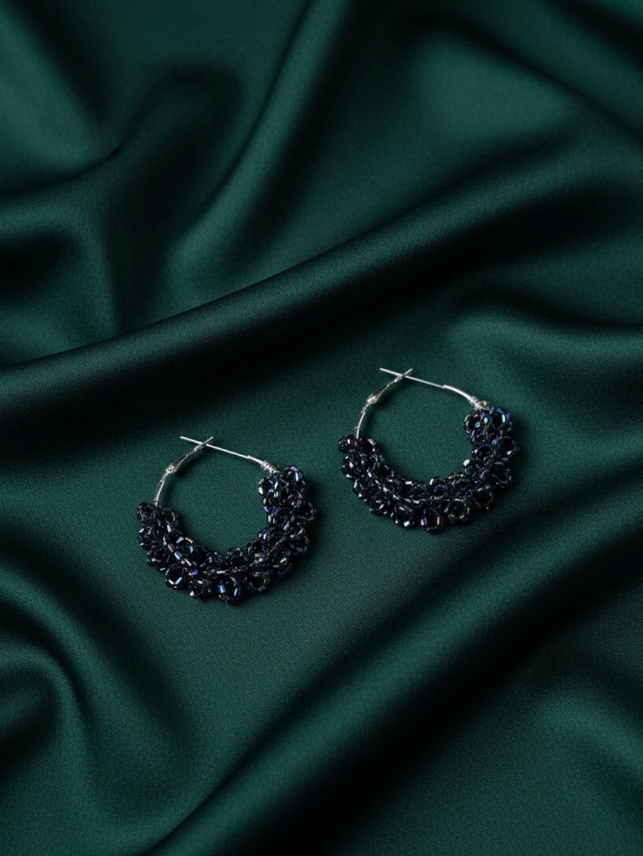 Artificial Black Beaded Hoops