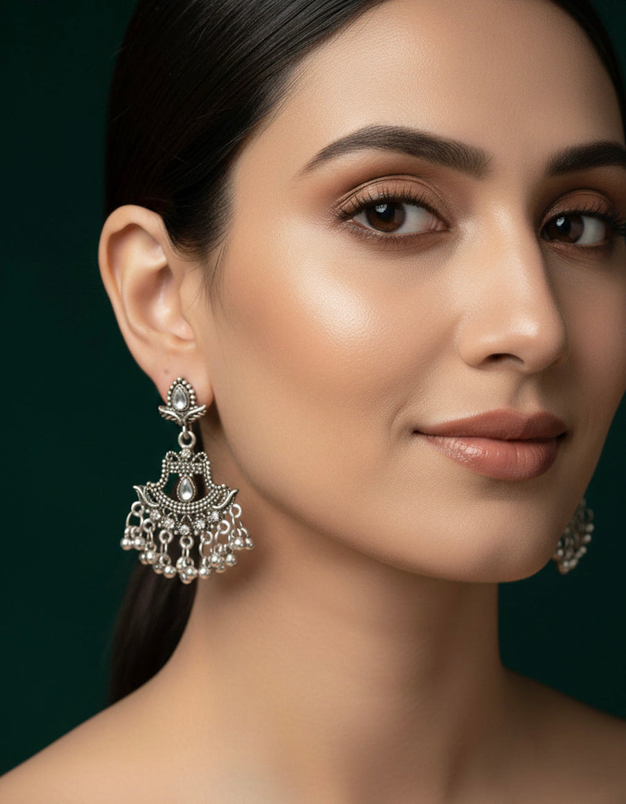 German silver plated ethnic earrings