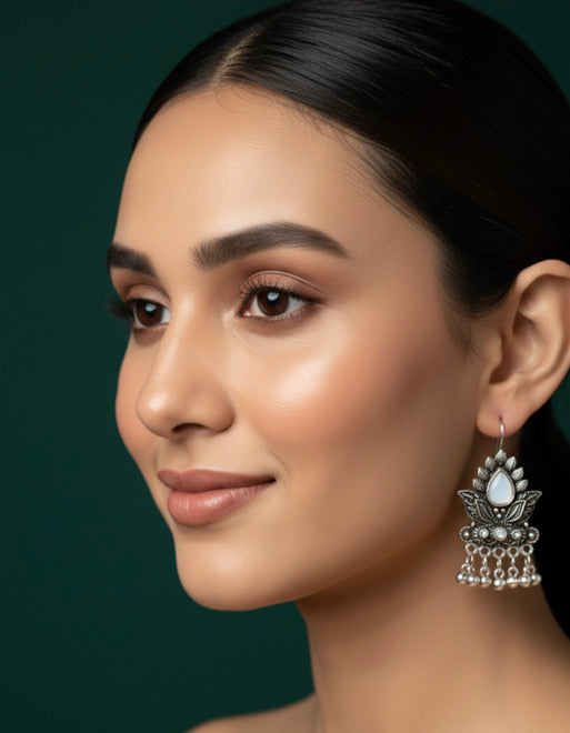 German silver plated ethnic earrings