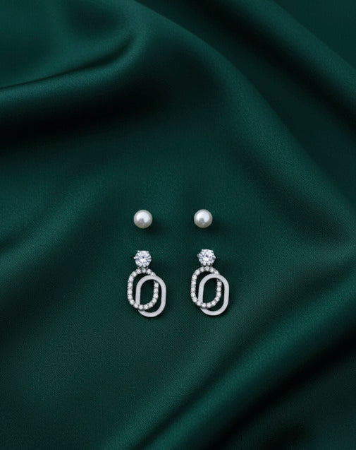 Pack of 2 Silver-plated Pearl Studs & Earrings