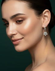 Silver-plated Fancy Diamond Flower Hoops