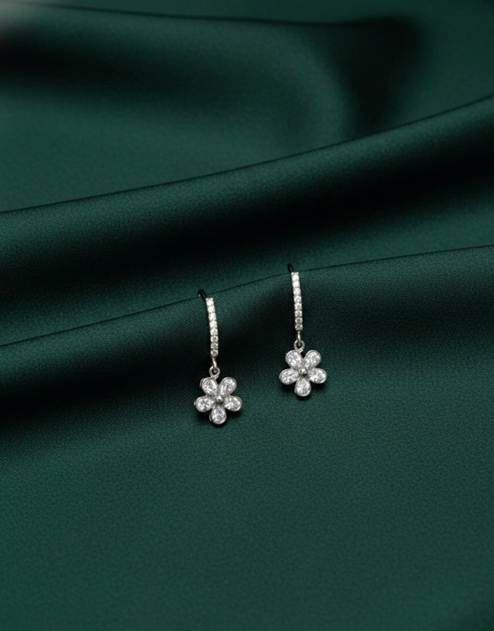 Silver-plated Fancy Diamond Flower Hoops