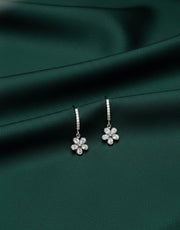 Silver-plated Fancy Diamond Flower Hoops