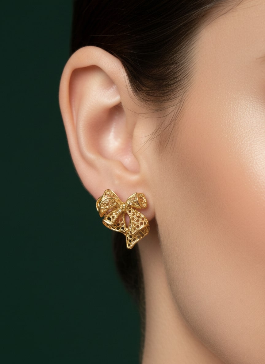 Golden Fancy Bow Style Studs