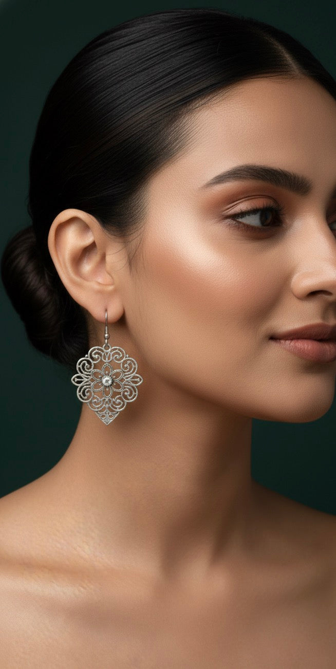 German silver plated ethnic earrings