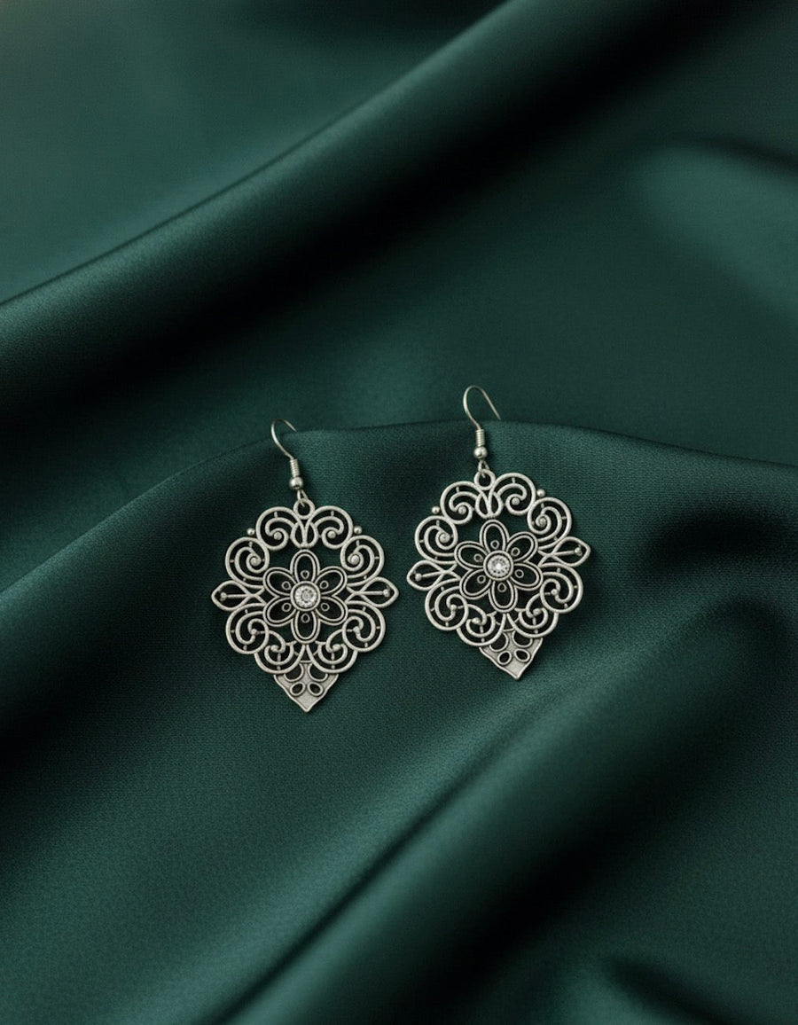 German silver plated ethnic earrings
