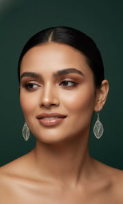 Silver Plated Unique Leaf Shaped Drop Earrings