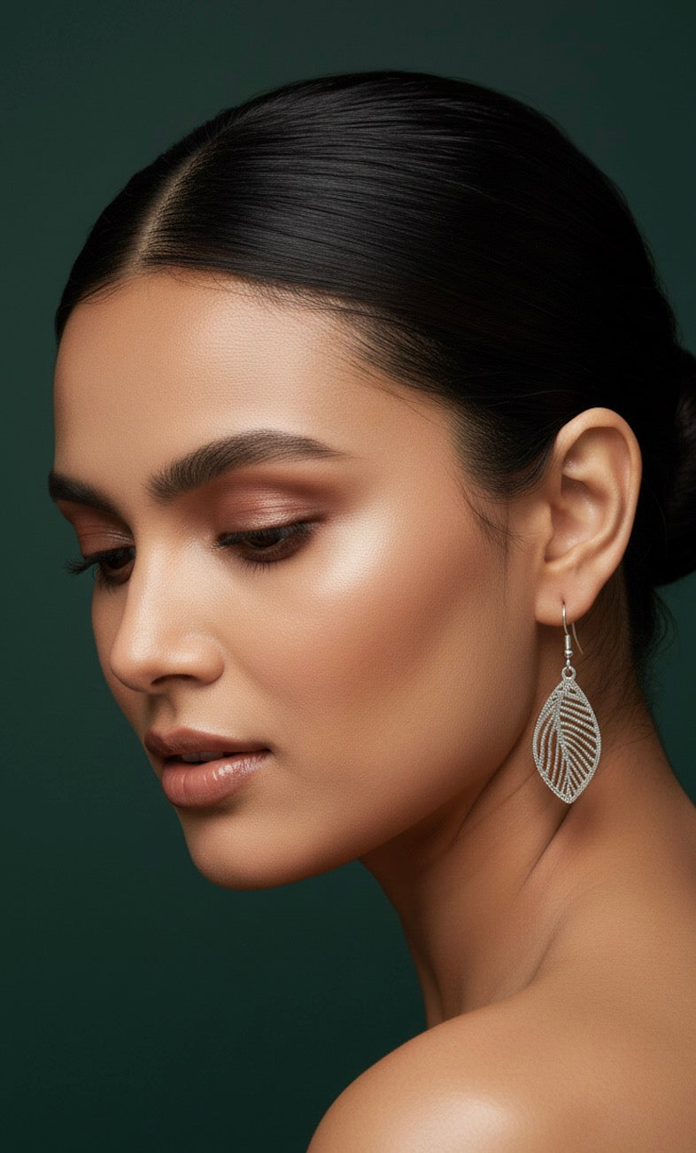 Silver Plated Unique Leaf Shaped Drop Earrings
