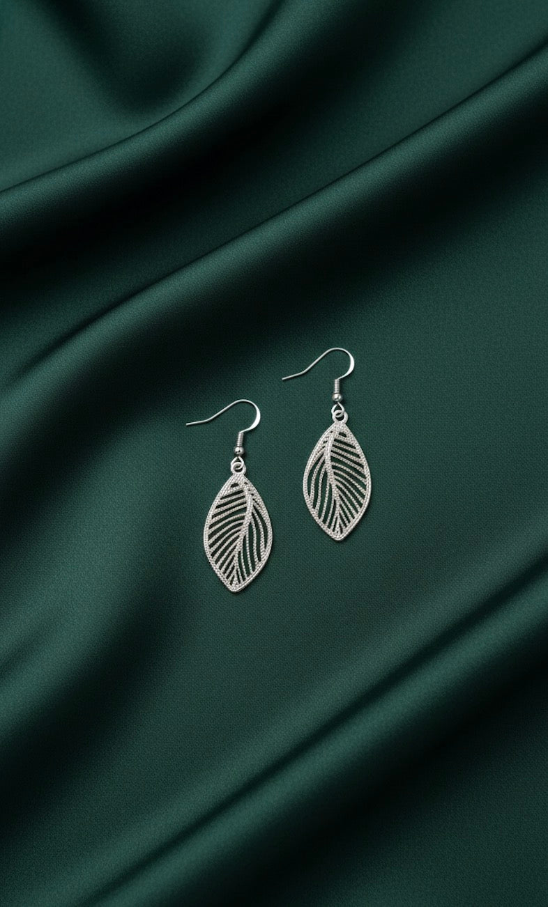 Silver Plated Unique Leaf Shaped Drop Earrings