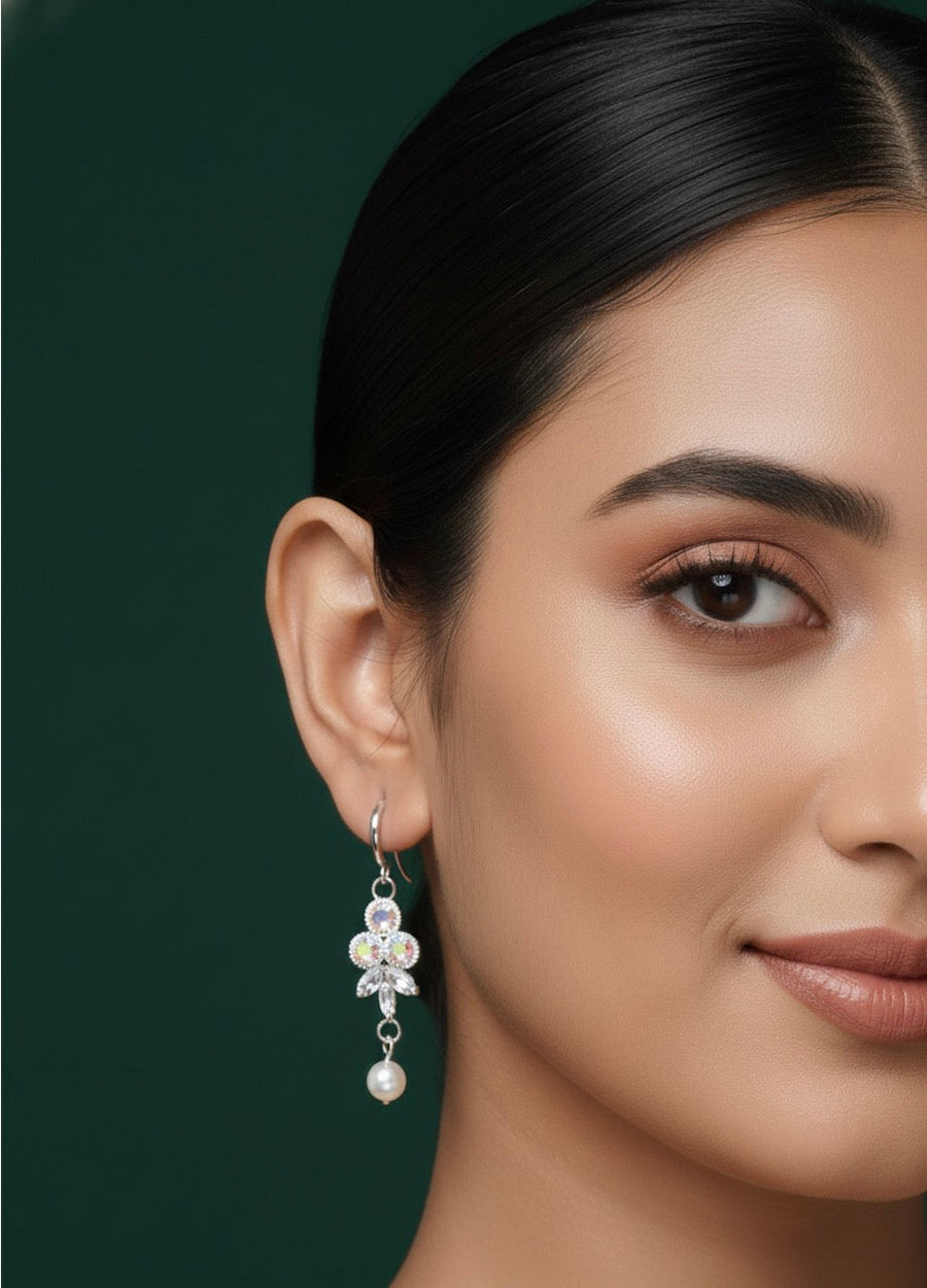 Silver Plated with Diamond Drop Earrings