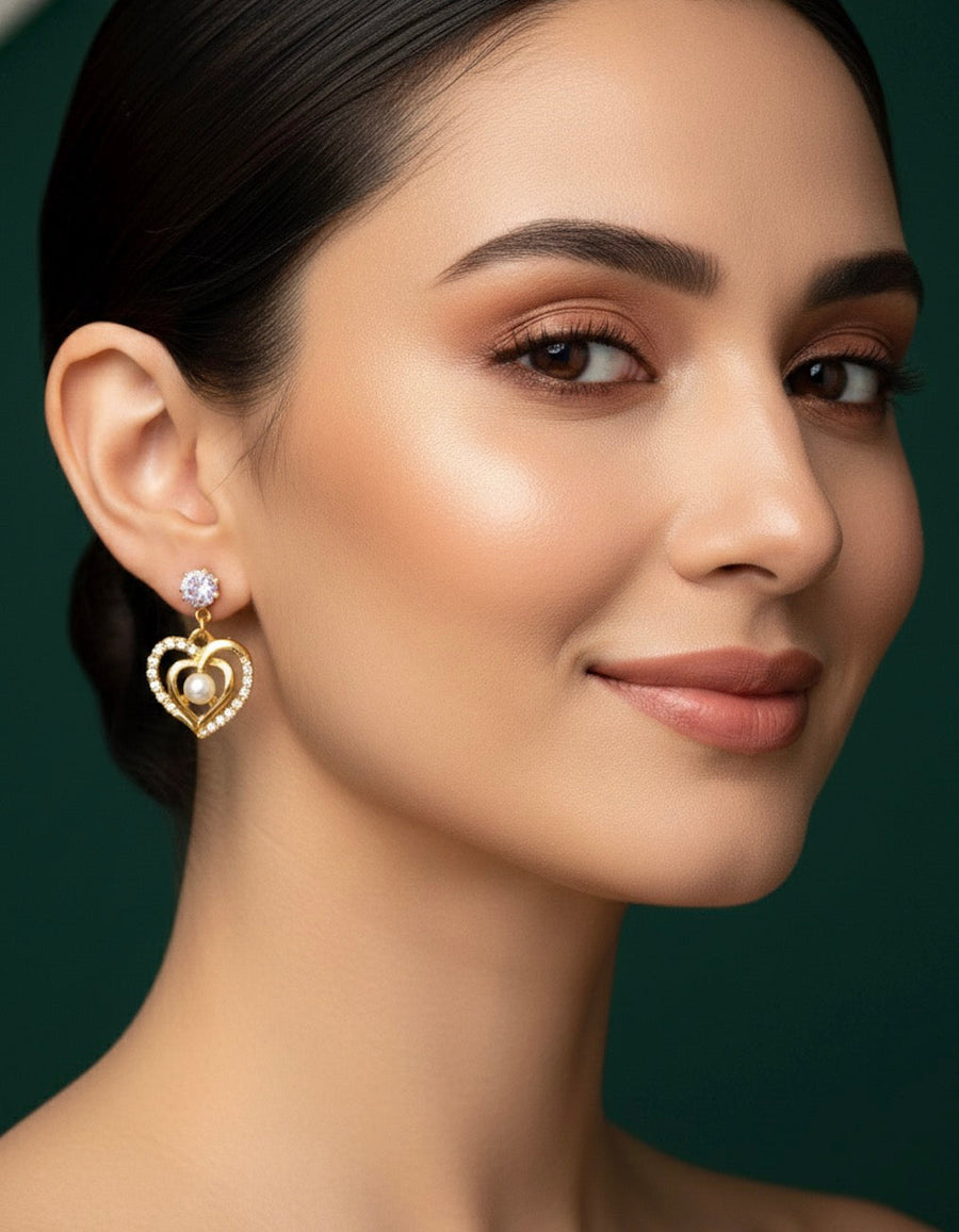 American Diamond Trendy Heart Earrings
