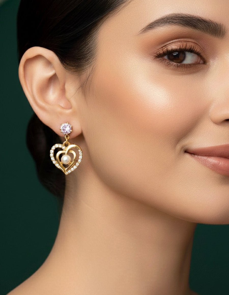 American Diamond Trendy Heart Earrings