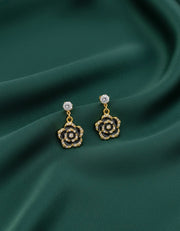 Fancy Golden & Black Flower Earrings