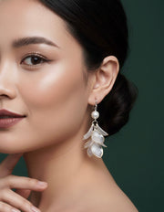 Beautiful Pearl With White Petals Earrings