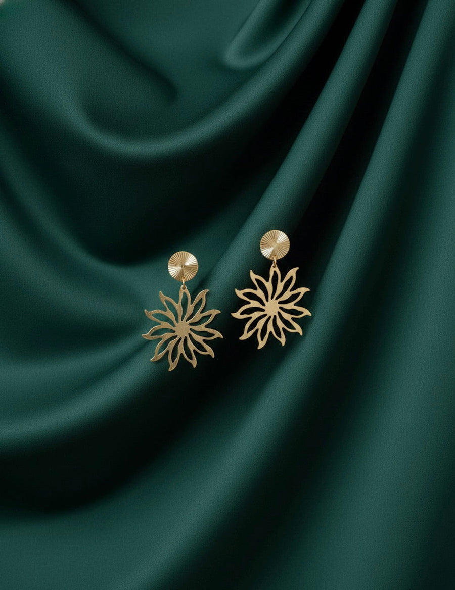 Gold Plated Antique Flower Earrings