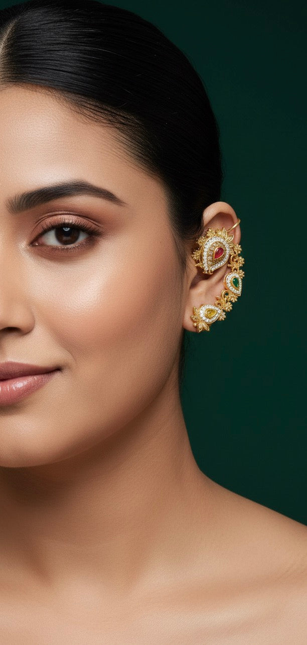 Women Gold Plated Stone Studded Ear Cuff
