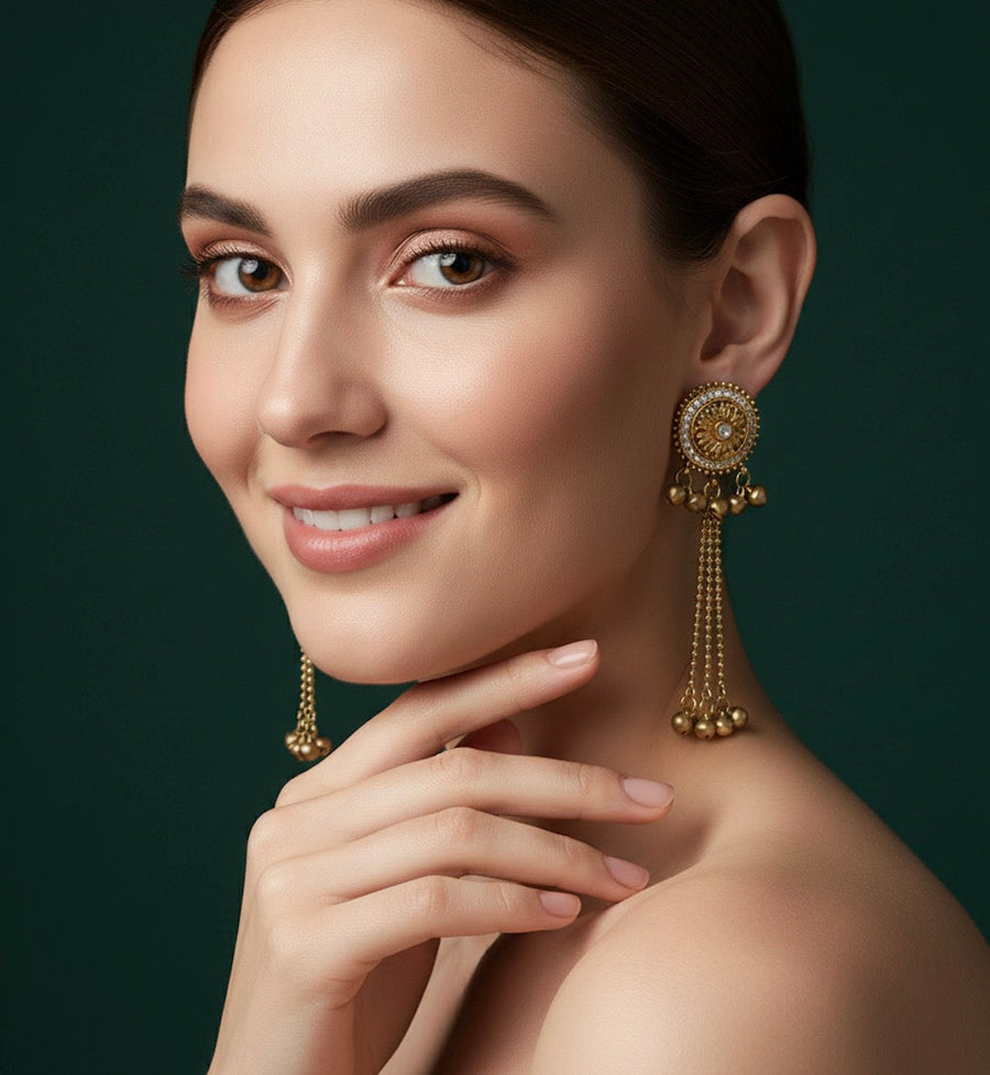 Golden Circular Shaped With Tassels Earrings