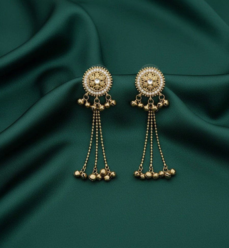 Golden Circular Shaped With Tassels Earrings