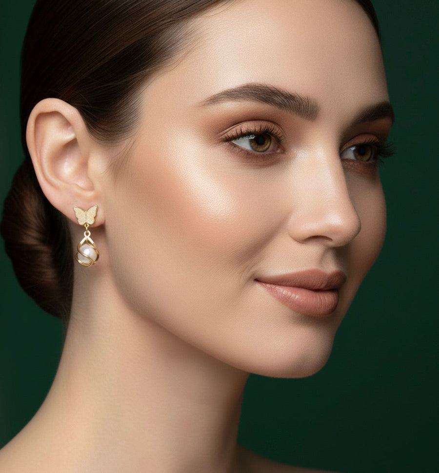 Unique Style Butterfly With Pearls Earrings
