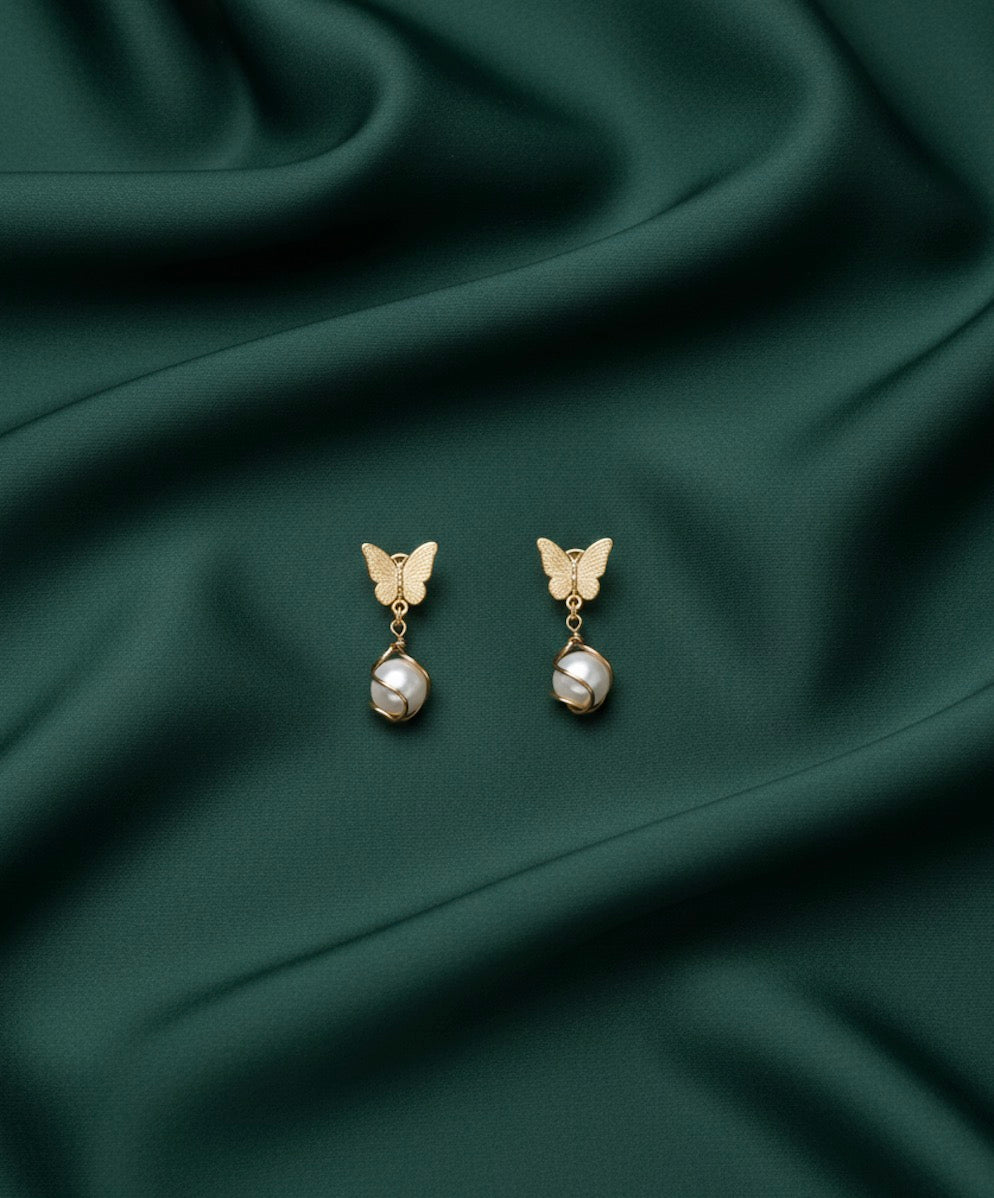 Unique Style Butterfly With Pearls Earrings