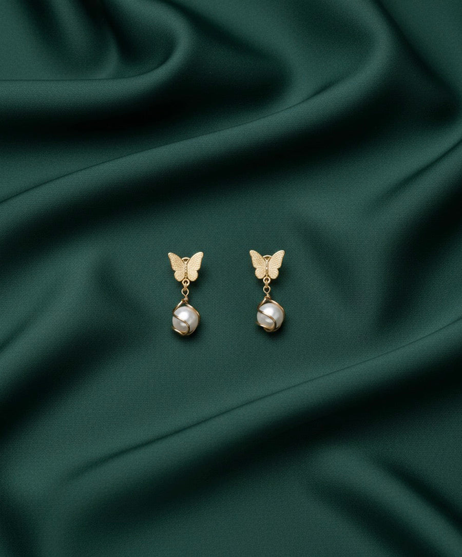 Unique Style Butterfly With Pearls Earrings