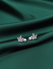 Women Silver Plated Maple Shaped Leaf Stud Earring