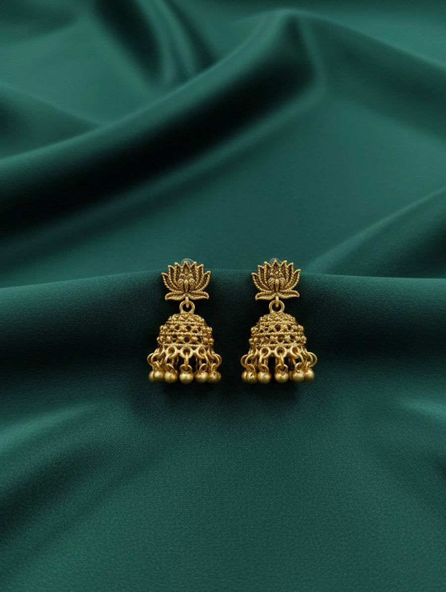 Gold Plated Lotus Design Jhumki