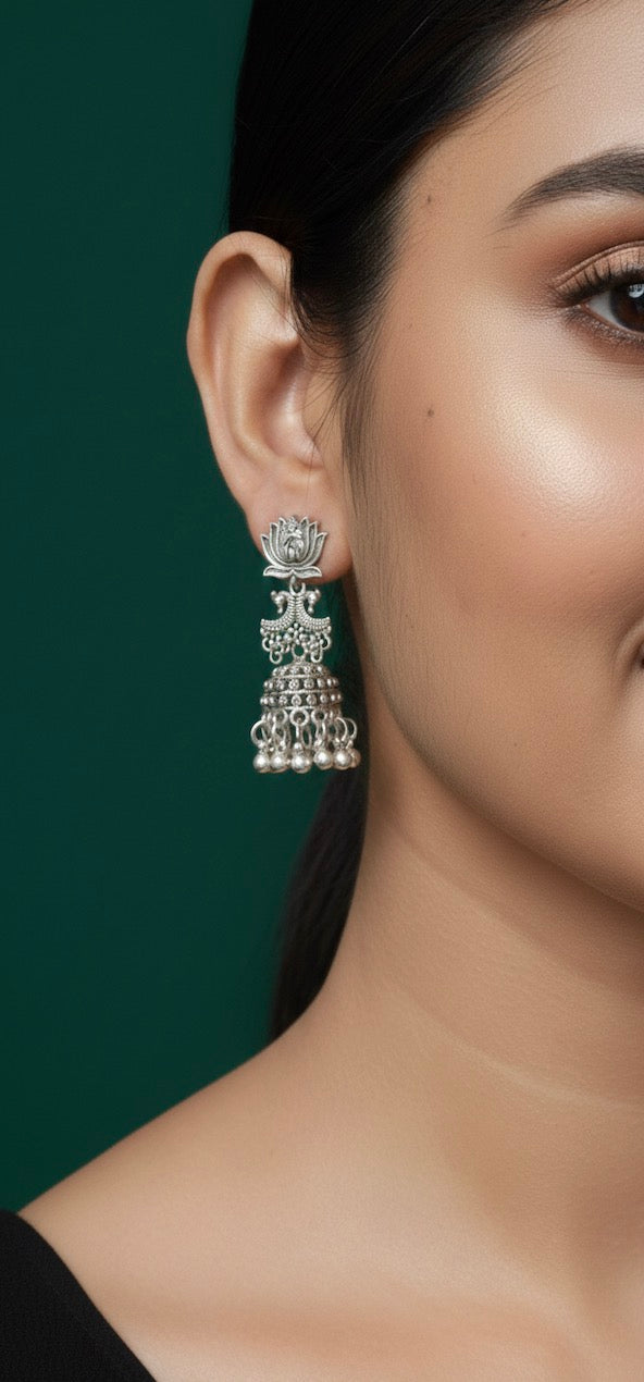 Oxidized Lotus Design Jhumki