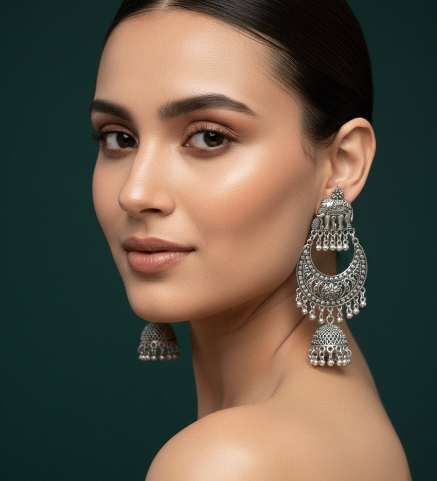Oxidized Heavy Look Drop Earrings