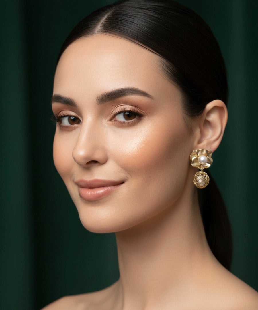 Gold Plated Flower Shaped Earrings