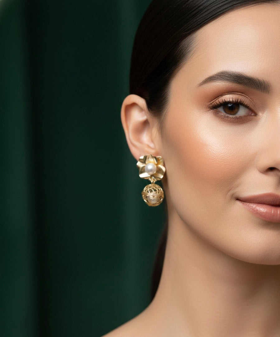 Gold Plated Flower Shaped Earrings