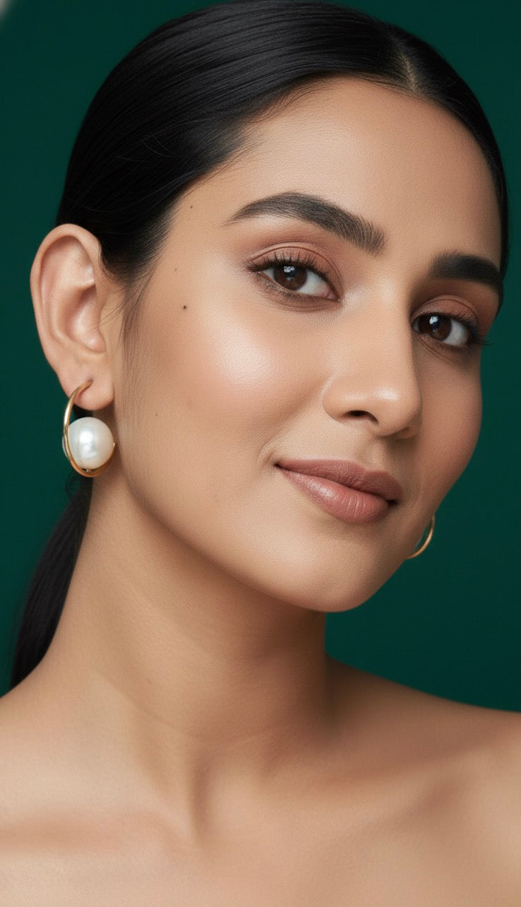Women Gold Plated Half Circular Pearl Earring