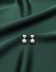 Silver Heart & Beautiful Pearl Earrings