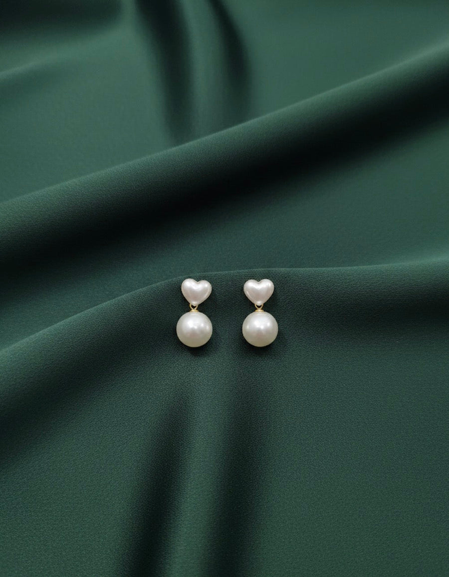 Silver Heart & Beautiful Pearl Earrings