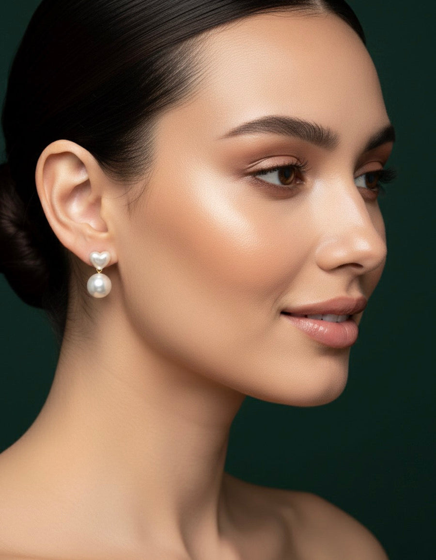 Silver Heart & Beautiful Pearl Earrings
