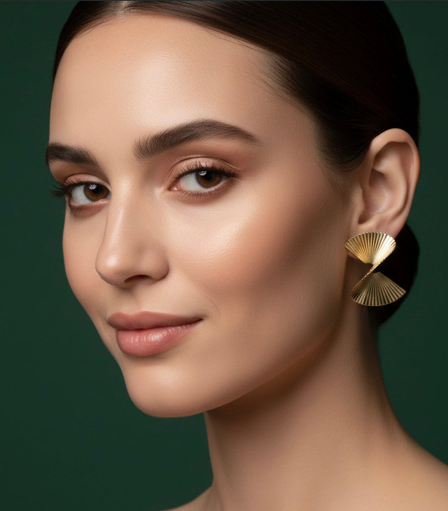 Women Gold Plated Twisted Fan Earing