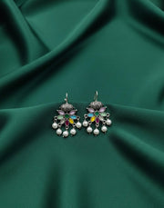 Women Oxidised Navratna Stones Earrings