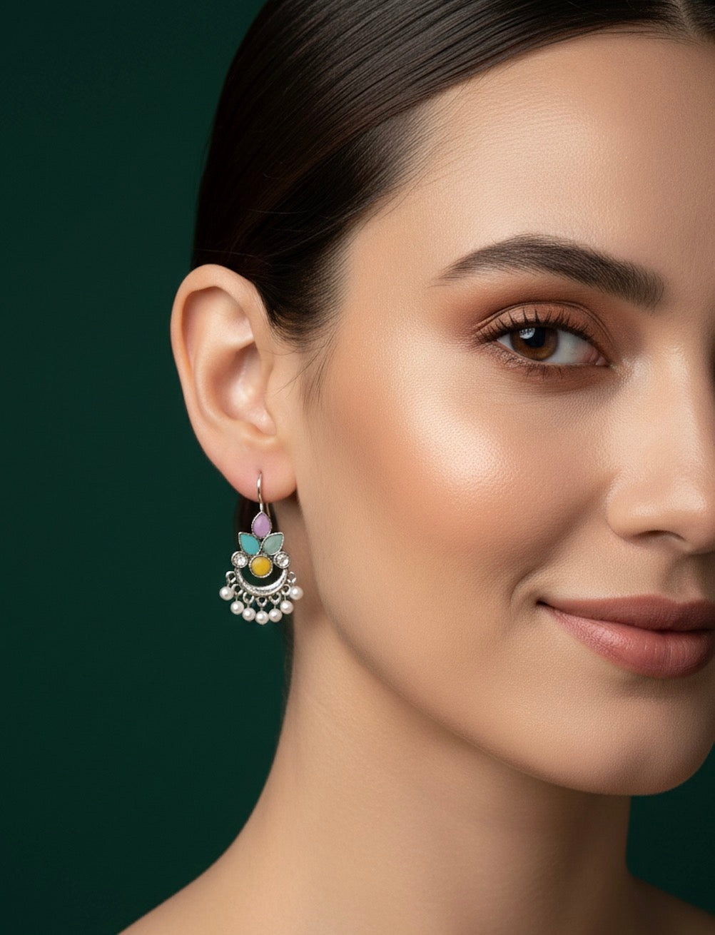 Women Oxidised Multi Stone Earrings